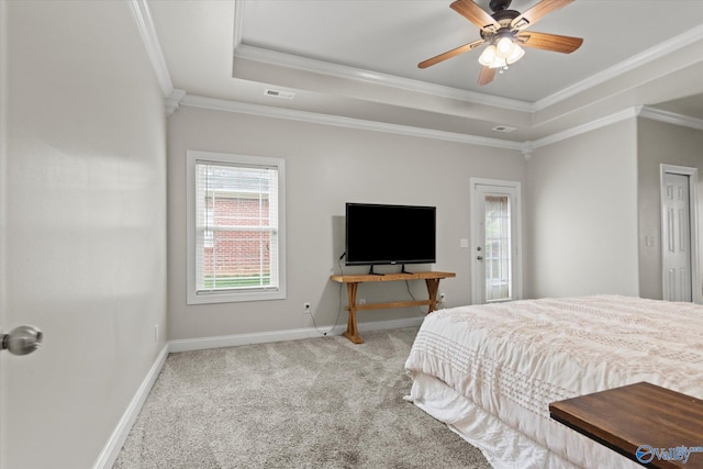 208 Honor Way, Madison, AL 35758 - bedroom featuring carpet flooring, a raised ceiling, baseboards, crown molding, and a ceiling fan