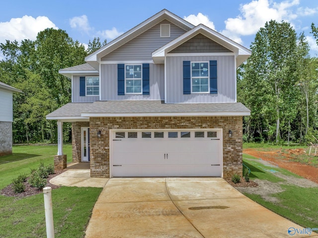 craftsman-style home with a garage and a front yard