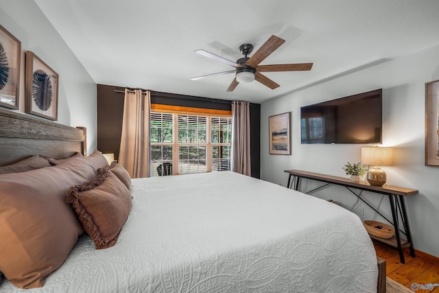 bedroom featuring ceiling fan and light hardwood / wood-style floors