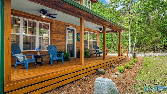 348 Rd 1951, Mentone, AL 35984 - wooden terrace with ceiling fan and covered porch