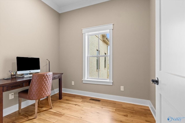 office area featuring light hardwood / wood-style flooring