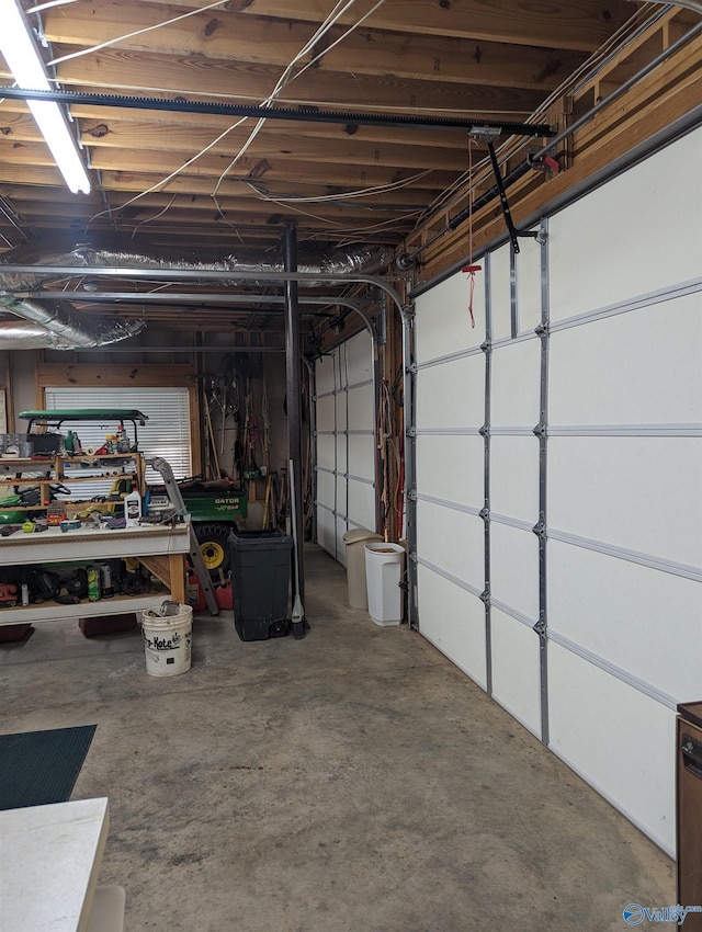 garage featuring a workshop area