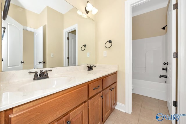 bathroom with vanity, shower / bath combination, and tile patterned floors