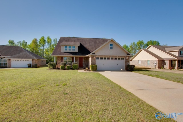 craftsman-style house featuring a porch, a garage, and a front lawn