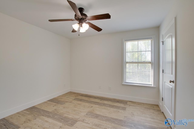 unfurnished room featuring ceiling fan and light hardwood / wood-style floors