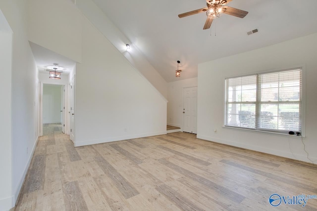 bonus room featuring ceiling fan, lofted ceiling, and light hardwood / wood-style flooring