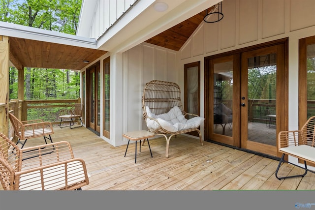 wooden terrace featuring french doors