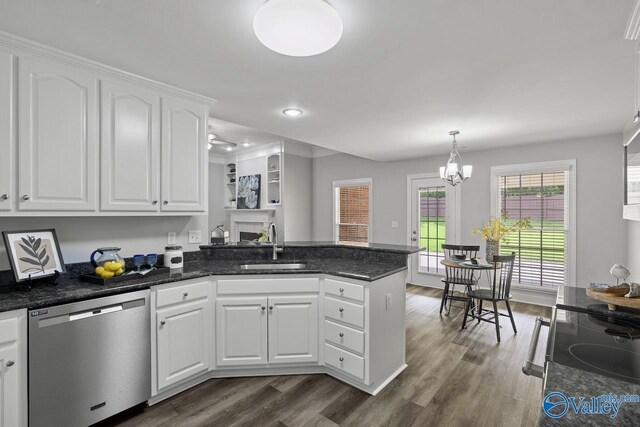 2624 Bransford Trl, Owens Cross Roads, AL 35763 - kitchen with dishwasher, a sink, a peninsula, white cabinetry, and recessed lighting