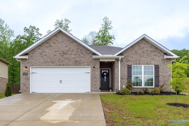 4018 SE Rockland Cir, Owens Cross Roads, AL 35763 - single story home featuring driveway, brick siding, a front yard, and a garage