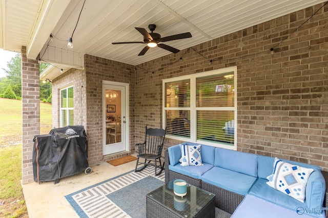 4018 SE Rockland Cir, Owens Cross Roads, AL 35763 - view of patio featuring an outdoor hangout area, area for grilling, and ceiling fan