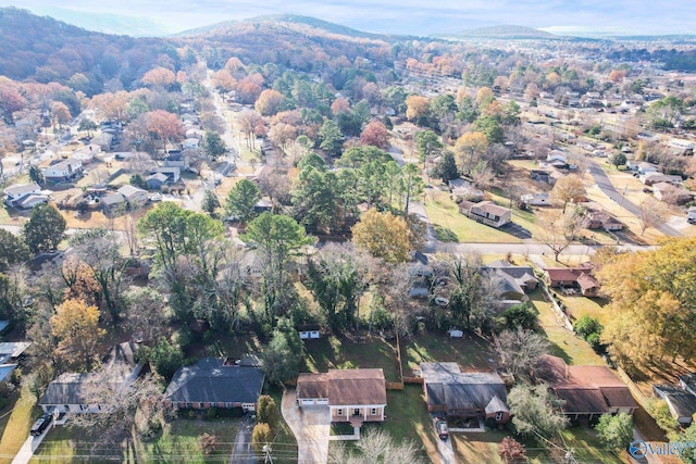 drone / aerial view featuring a mountain view