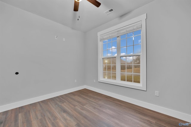 unfurnished room featuring hardwood / wood-style flooring and ceiling fan