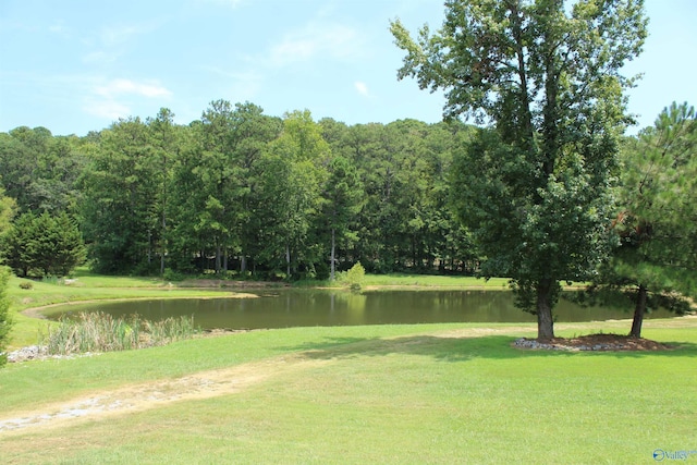 exterior space featuring a water view and a yard