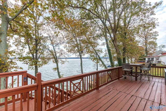 wooden terrace with a water view