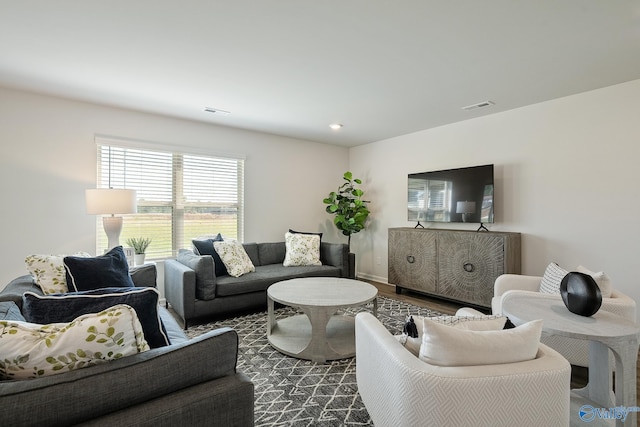 living room with wood-type flooring