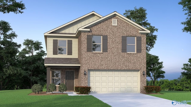 view of front of home with a garage and a front yard