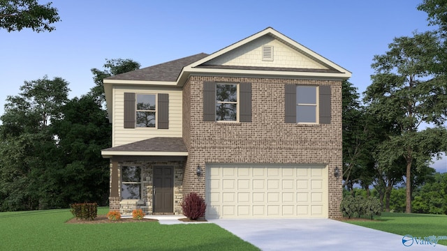 view of front of property featuring a garage and a front yard