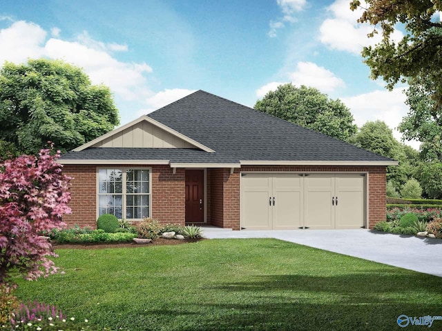 view of front facade with a garage and a front yard