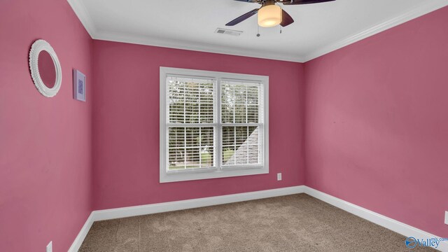 44 Jeff St, Scottsboro, AL 35769 - carpeted spare room featuring a ceiling fan and crown molding