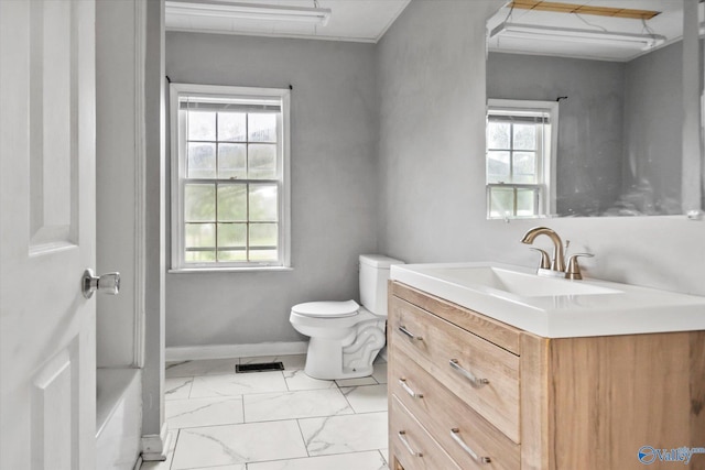 1617 7th St SE, Decatur, AL 35601 - bathroom featuring vanity, marble finish floors, and toilet