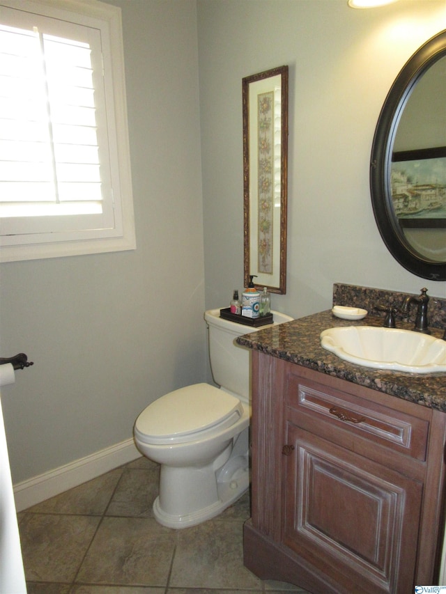 bathroom with tile patterned flooring, toilet, and vanity