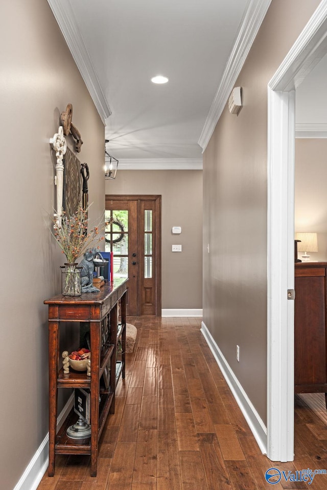 interior space featuring ornamental molding and hardwood / wood-style flooring