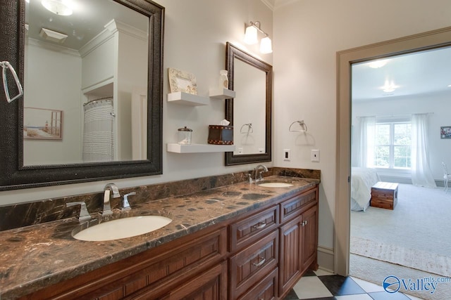 2602 Legacy Preserve Dr, Brownsboro, AL 35741 - bathroom featuring ornamental molding, double vanity, and ensuite bath