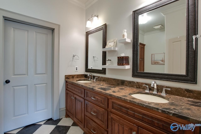 2602 Legacy Preserve Dr, Brownsboro, AL 35741 - full bathroom featuring crown molding and double vanity
