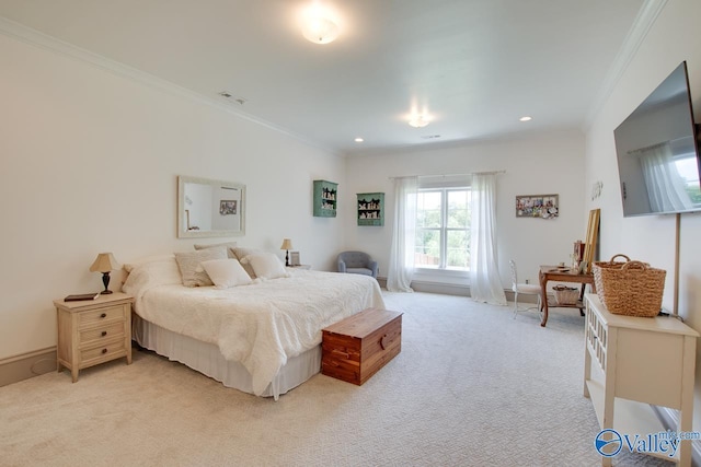 2602 Legacy Preserve Dr, Brownsboro, AL 35741 - bedroom with ornamental molding, light carpet, and recessed lighting