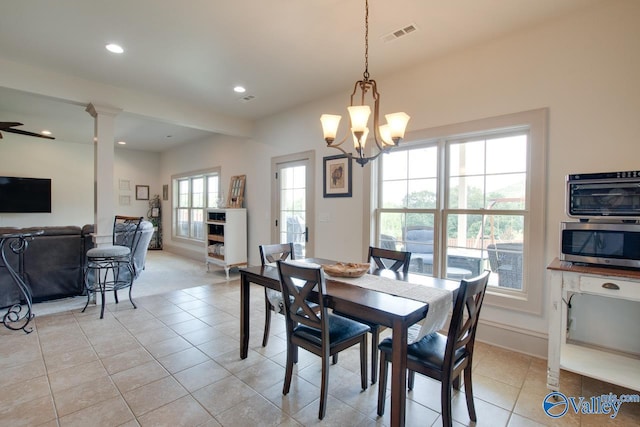 2602 Legacy Preserve Dr, Brownsboro, AL 35741 - dining space featuring light tile patterned flooring, a chandelier, recessed lighting, and baseboards