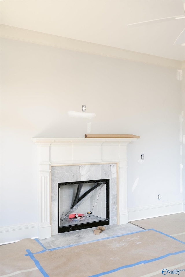 interior details featuring a fireplace