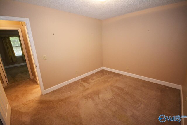 carpeted spare room with a textured ceiling