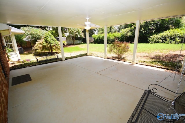 view of patio featuring ceiling fan