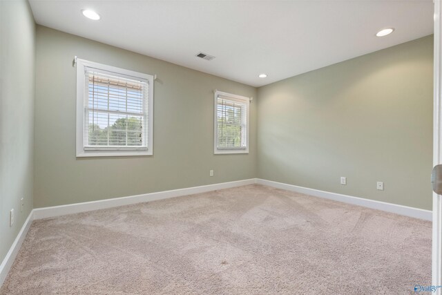 spare room featuring light carpet