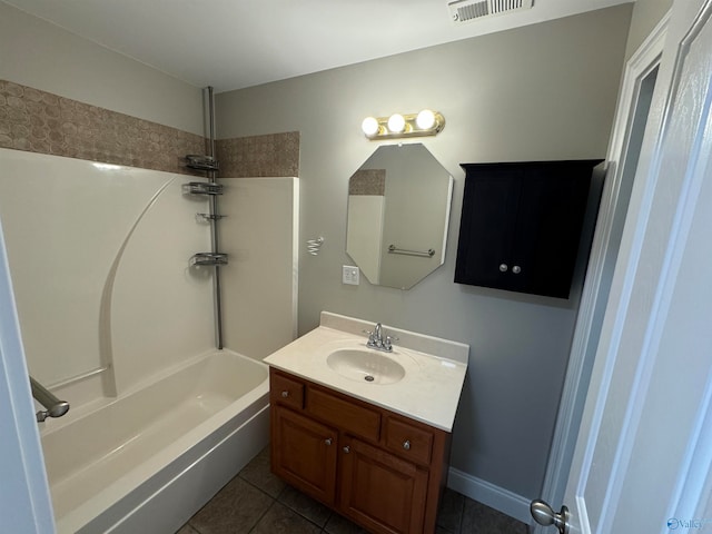 bathroom featuring tile patterned floors, shower / bathtub combination, and vanity