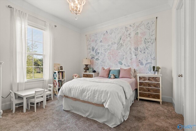 22424 Cantera Dr, Athens, AL 35613 - carpeted bedroom with multiple windows, baseboards, and a chandelier