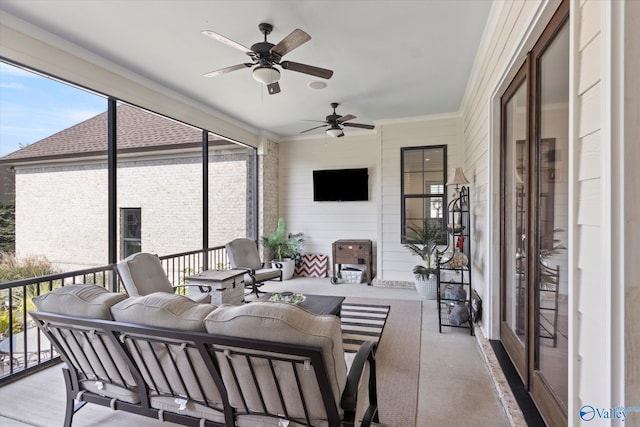 22424 Cantera Dr, Athens, AL 35613 - sunroom with a ceiling fan and an outdoor hangout area