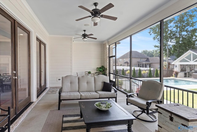 22424 Cantera Dr, Athens, AL 35613 - sunroom / solarium with plenty of natural light, a ceiling fan, and an outdoor hangout area