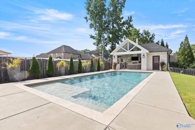 22424 Cantera Dr, Athens, AL 35613 - view of swimming pool with outdoor lounge area, a patio area, an exterior structure, and an outdoor structure