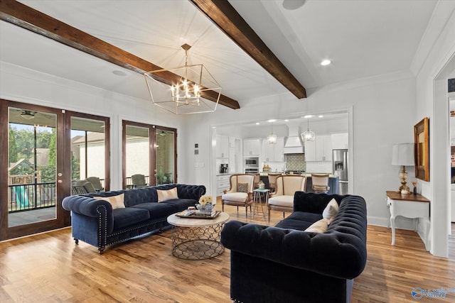 22424 Cantera Dr, Athens, AL 35613 - living room with beam ceiling, light wood-type flooring, a chandelier, recessed lighting, and baseboards