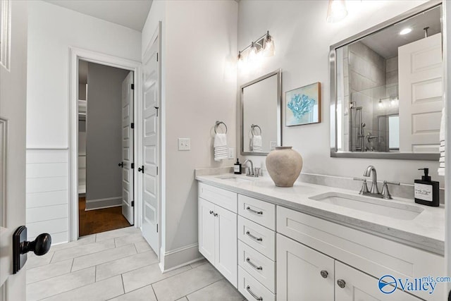 108 Napolean Ave, Madison, AL 35758 - full bath with a stall shower, double vanity, tile patterned flooring, and a closet