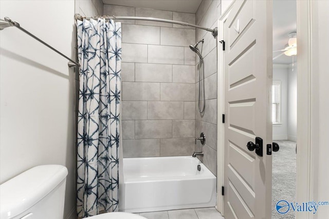 108 Napolean Ave, Madison, AL 35758 - full bath featuring toilet, shower / tub combo with curtain, ceiling fan, and tile patterned floors