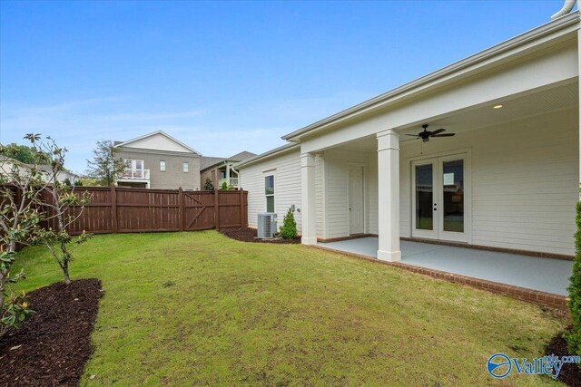 108 Napolean Ave, Madison, AL 35758 - view of yard featuring a ceiling fan, french doors, a patio area, and central air condition unit