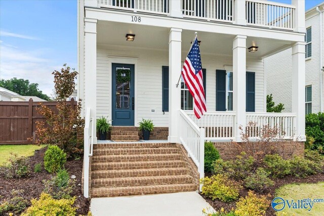 108 Napolean Ave, Madison, AL 35758 - view of exterior entry with covered porch and fence