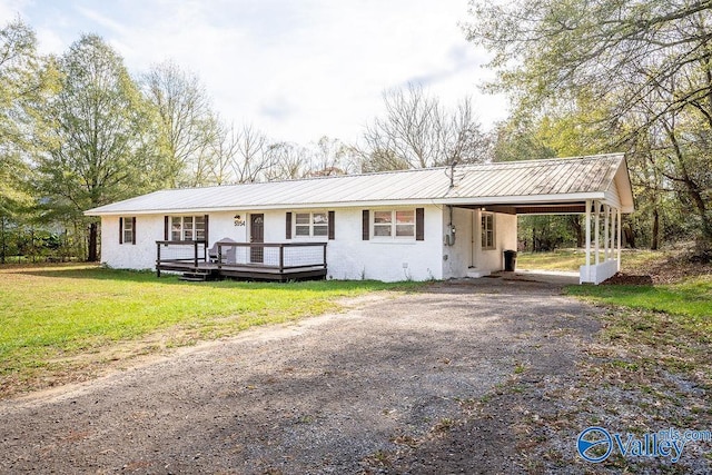 ranch-style house featuring a front yard and a carport