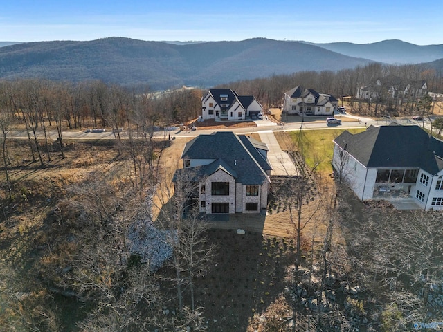 birds eye view of property with a mountain view