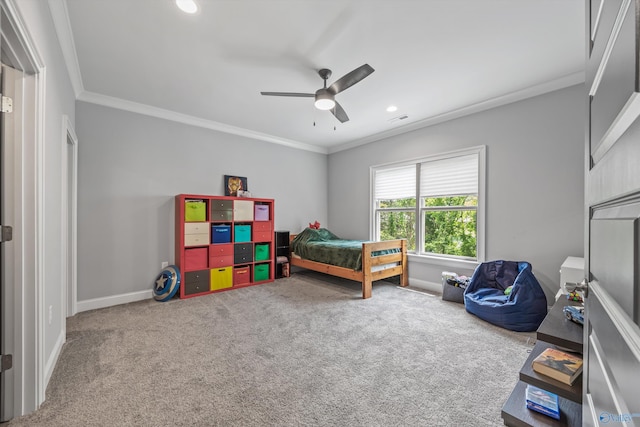 14 Blue Meadow Way, Gurley, AL 35748 - carpeted bedroom with ornamental molding, recessed lighting, baseboards, and a ceiling fan