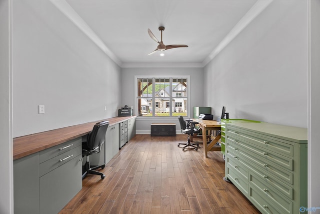 14 Blue Meadow Way, Gurley, AL 35748 - home office with ornamental molding, a ceiling fan, dark wood-style floors, and baseboards