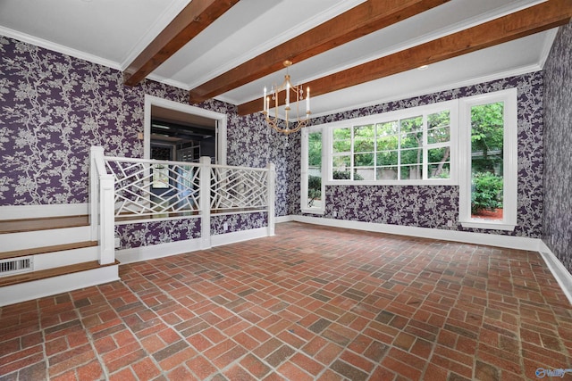 unfurnished sunroom with a notable chandelier