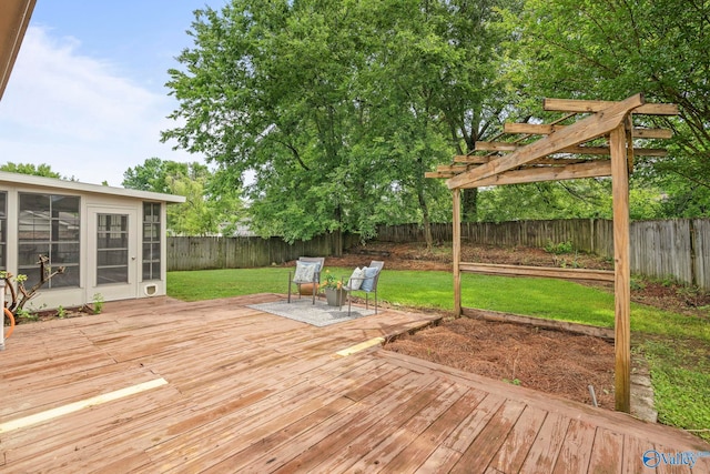 702 Royce Cir SE, Huntsville, AL 35803 - wooden terrace featuring a fenced backyard and a pergola